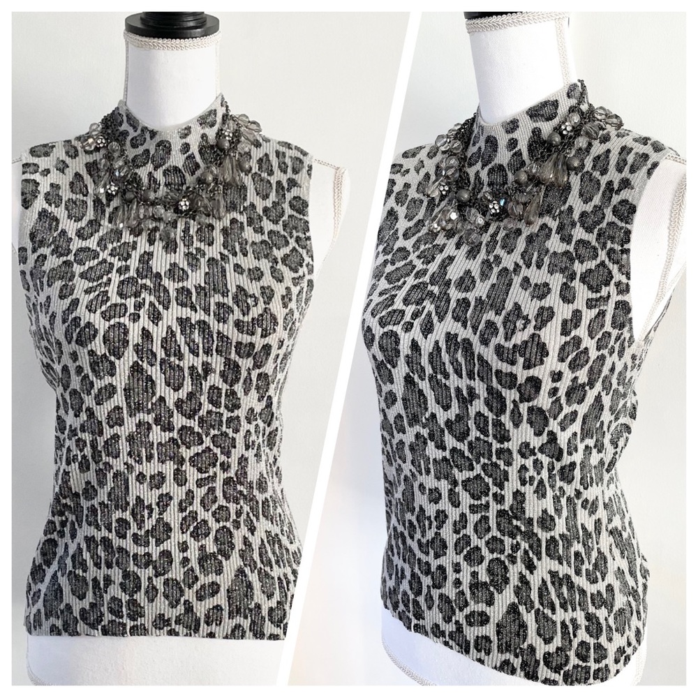 Women’s Gantos Sleeveless Ribbed Mock Neck Leopard Tank